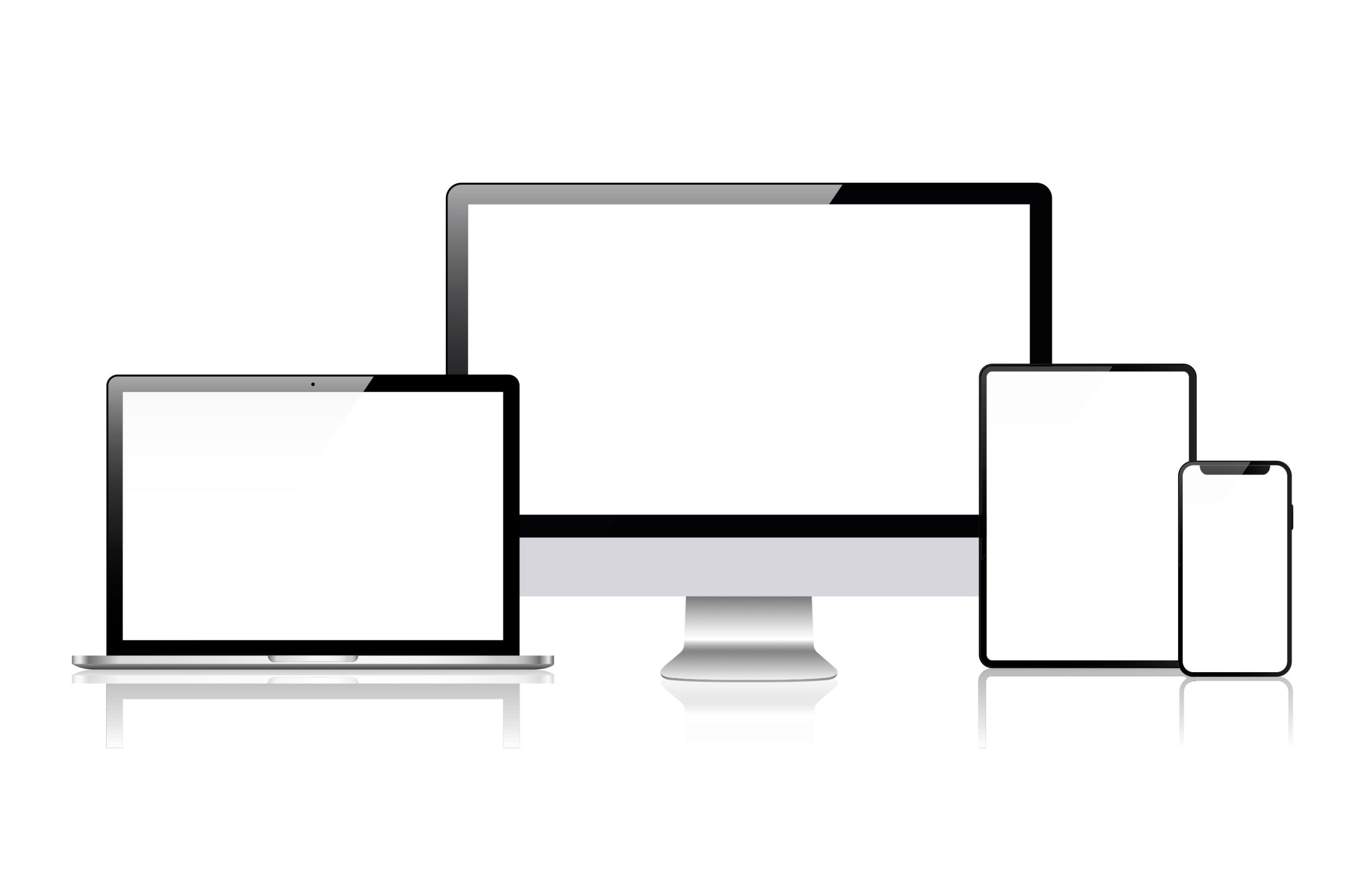 A laptop, desktop, tablet and phone